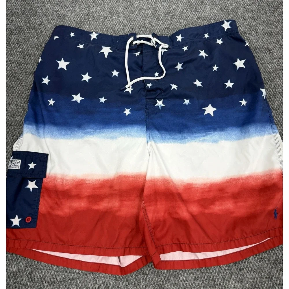 Polo Ralph Lauren Men's 4XB Board Shorts Swim Trunks American USA Flag Lined